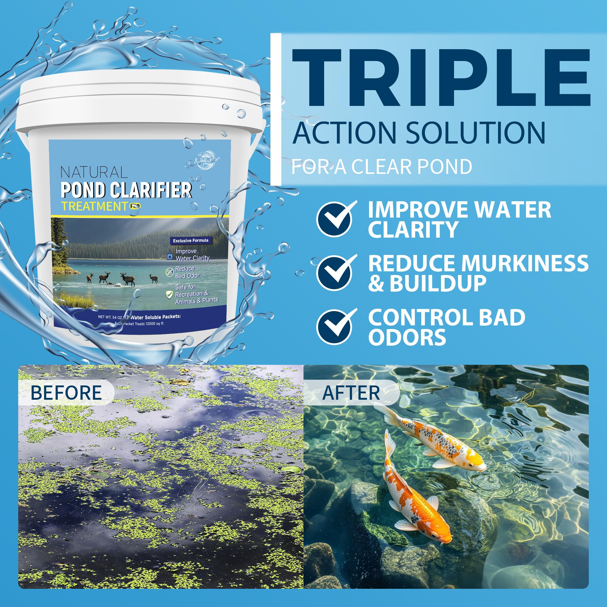 LMJP Beneficial enzymes at work dissolve debris for clearer pond water.