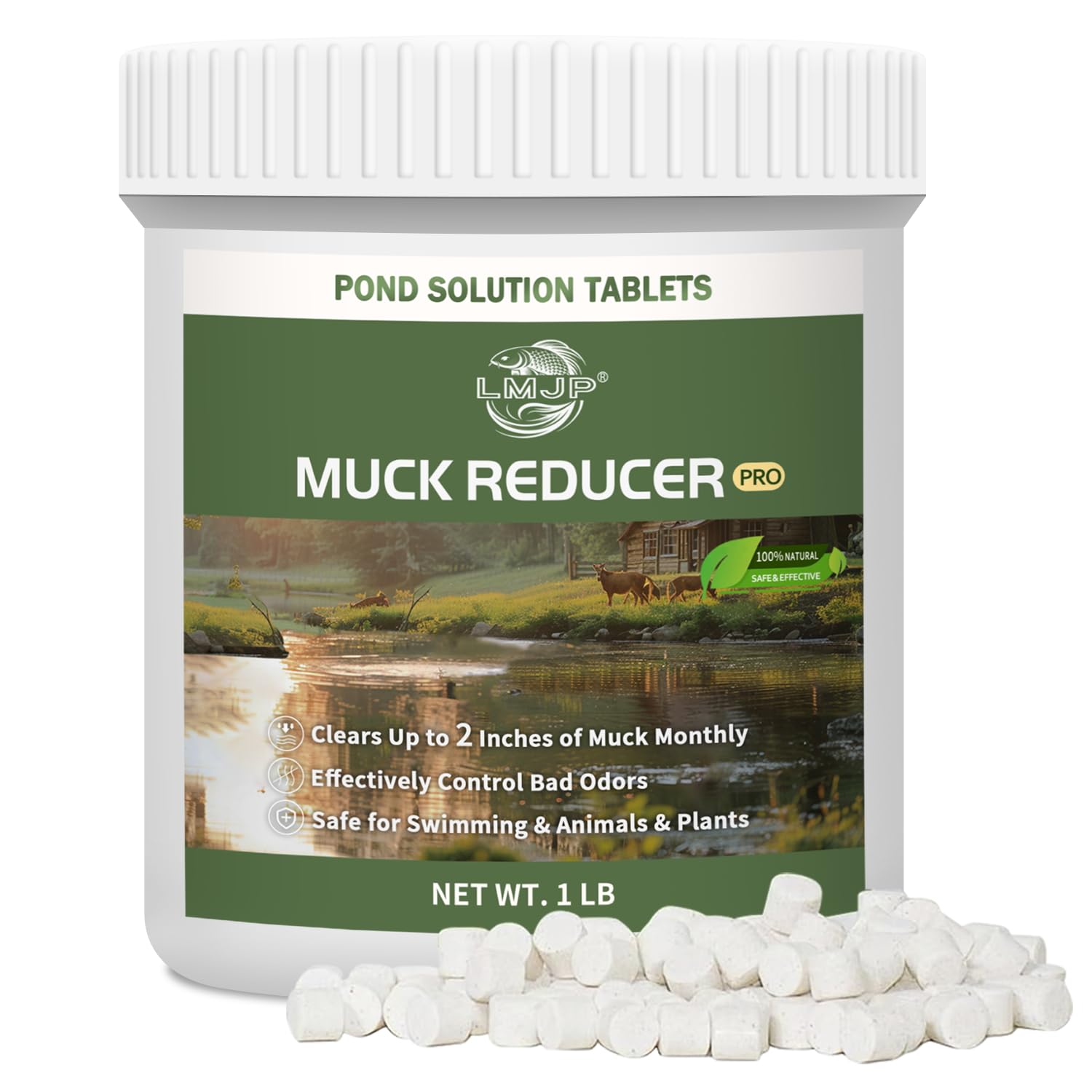 LMJP Muck Reducer bottle ready for pond muck reduction.