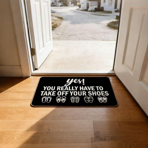 LMMZHK Funny Shoes Off Doormat detail highlights low-profile entry use.