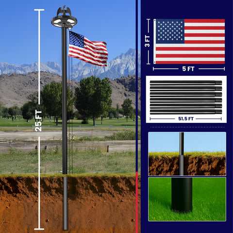 LNEUIE 12-gauge aluminum pole withstands wind and weather for outdoor use.