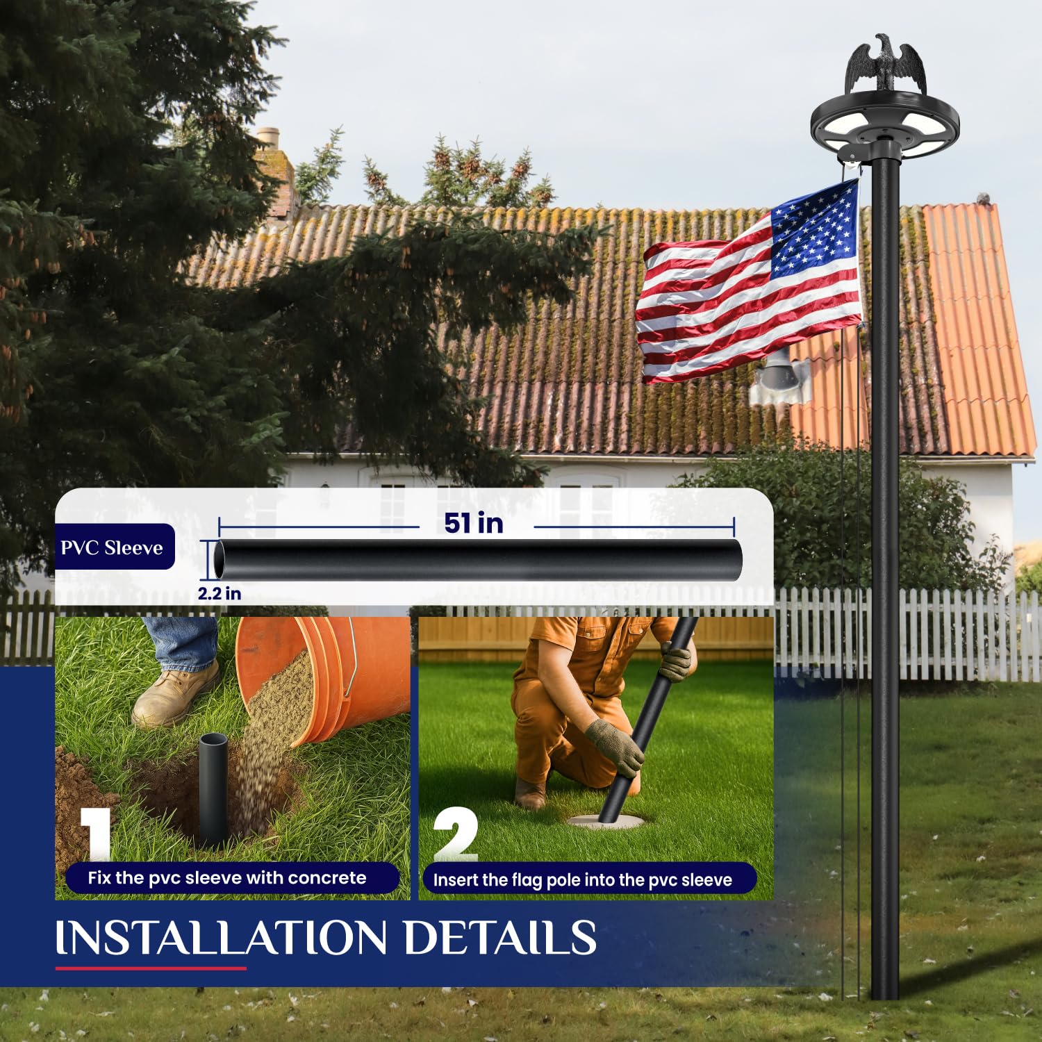 LNEUIE American flag included for immediate patriotic display
