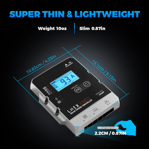 LNEX backlit LCD shows voltage and current clearly.
