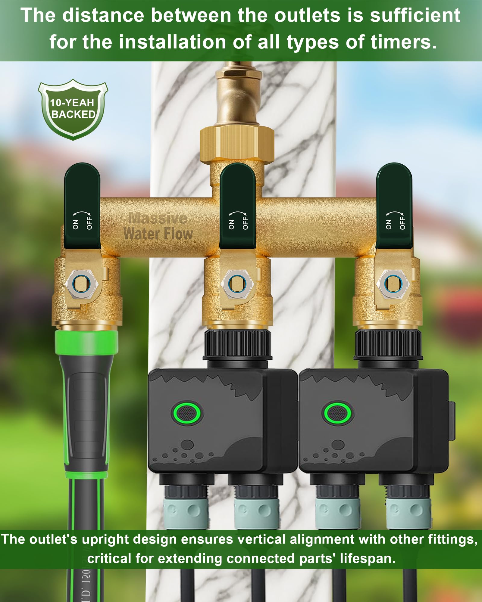 LNEZCDB 1.6-inch outlet spacing fits large timers and multiple hoses.