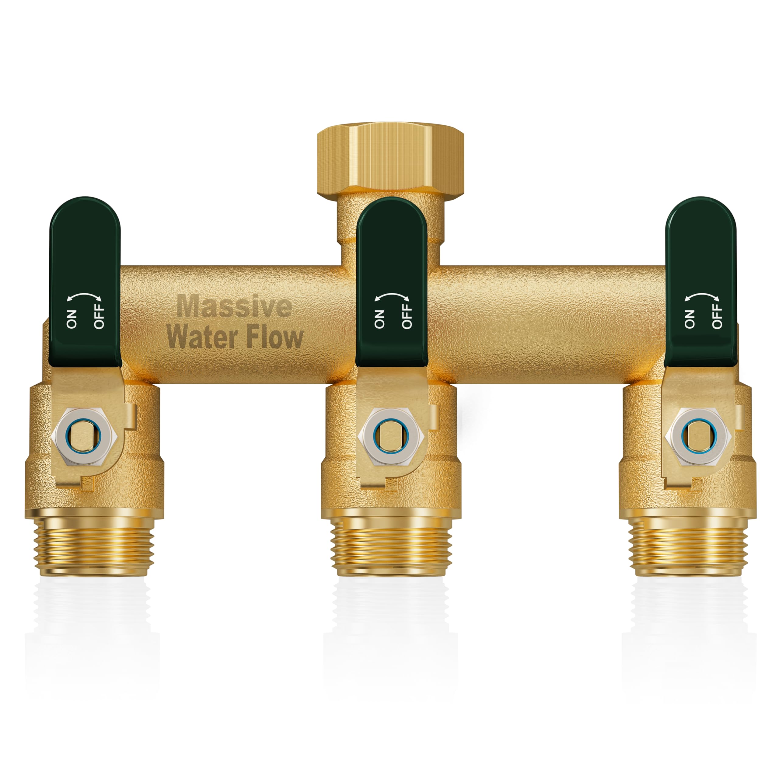 LNEZCDB 3-way hose splitter with green body enabling multitasking irrigation.