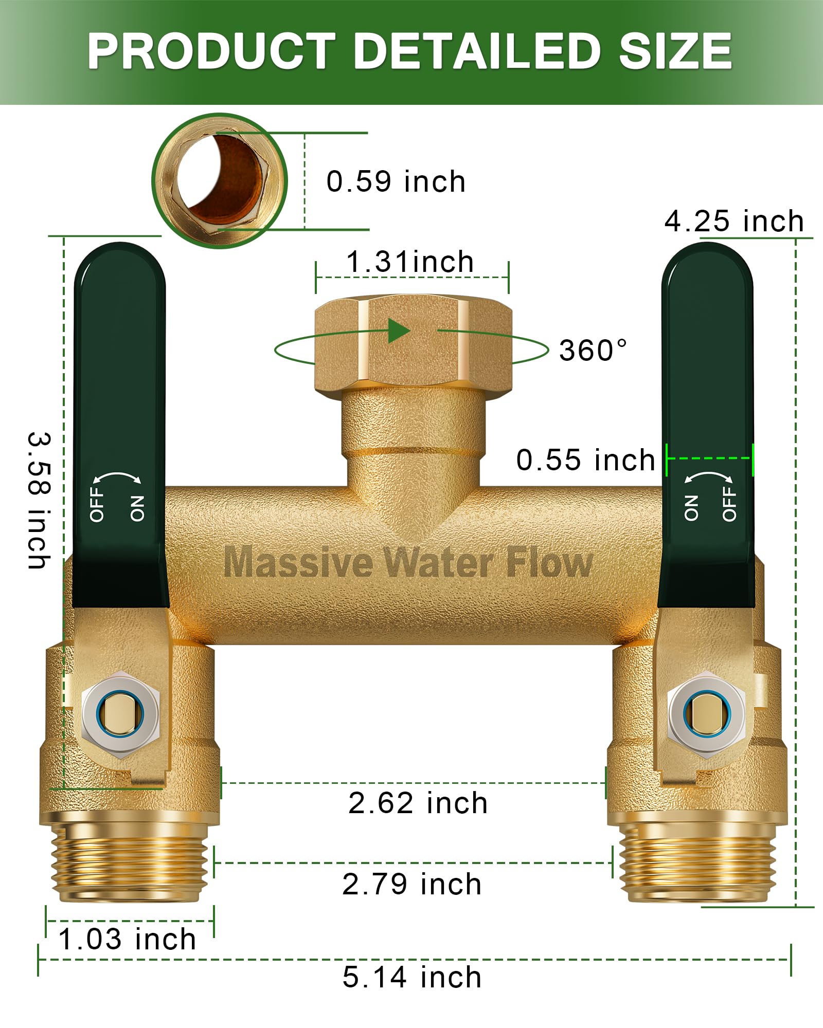 Brass 3/4 inch GHT thread ensures a durable seal.