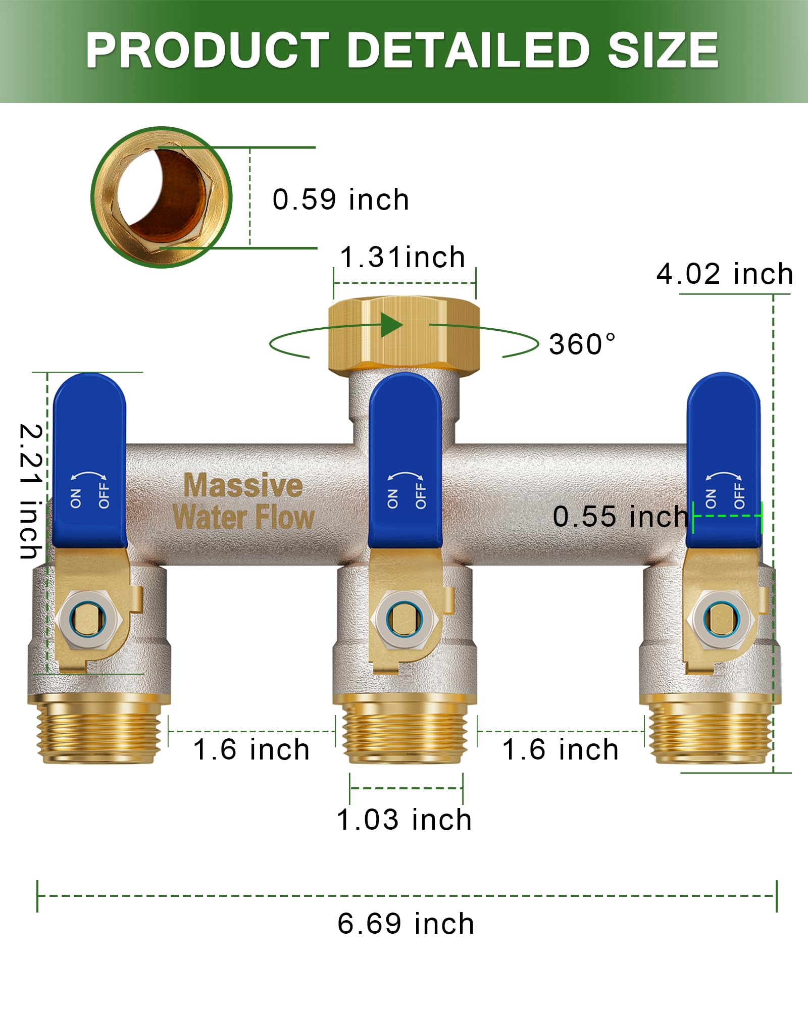 LNEZCDB brass hose splitter closeup shows durable sealing.