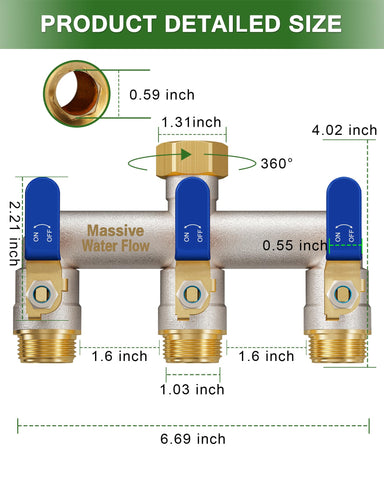 LNEZCDB brass hose splitter closeup shows durable sealing.