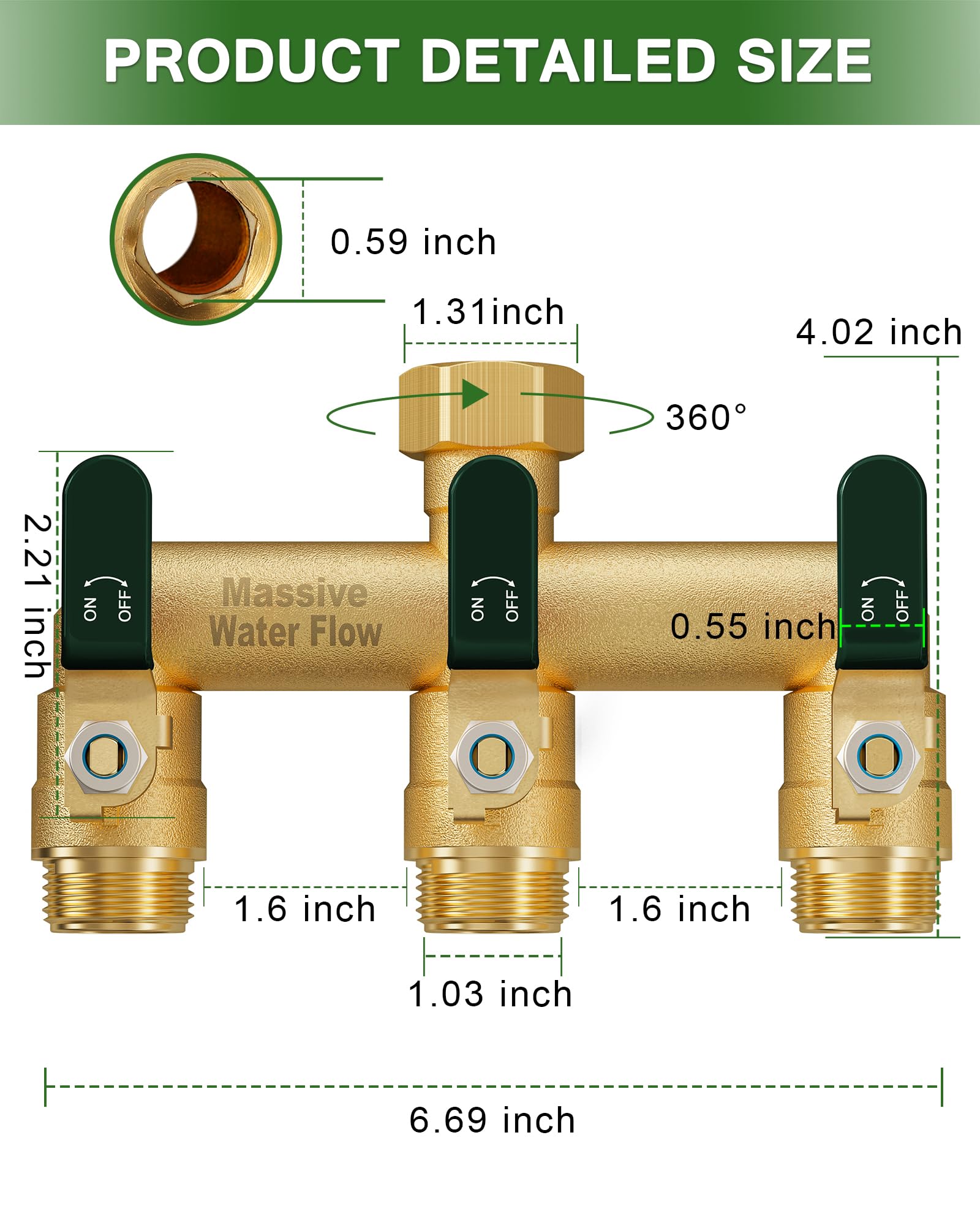 LNEZCDB brass hose splitter in use showing flexible outlet setup for garden watering.