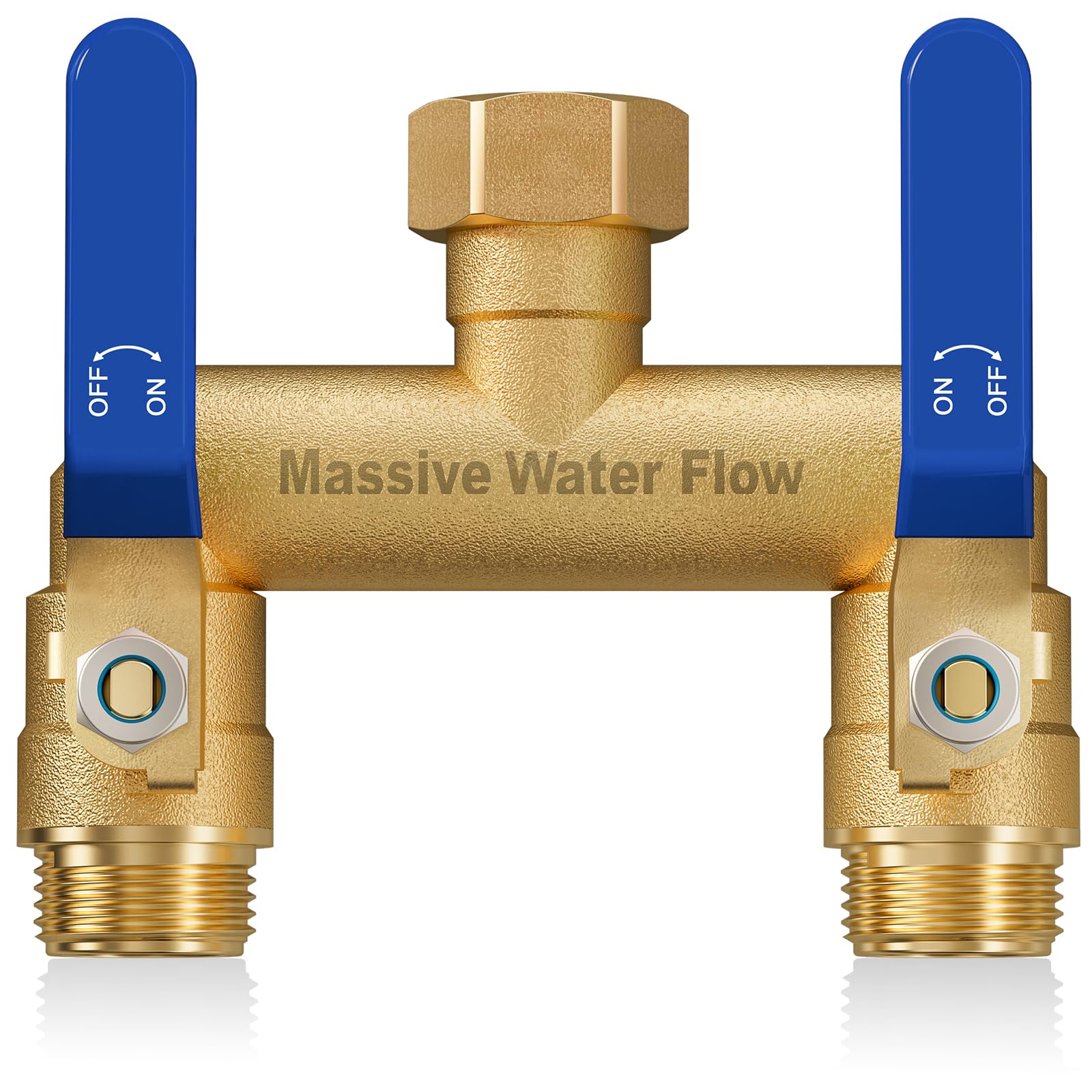 LNEZCDB hose splitter 2-way heavy-duty blue shown in full-flow configuration for lawn care.