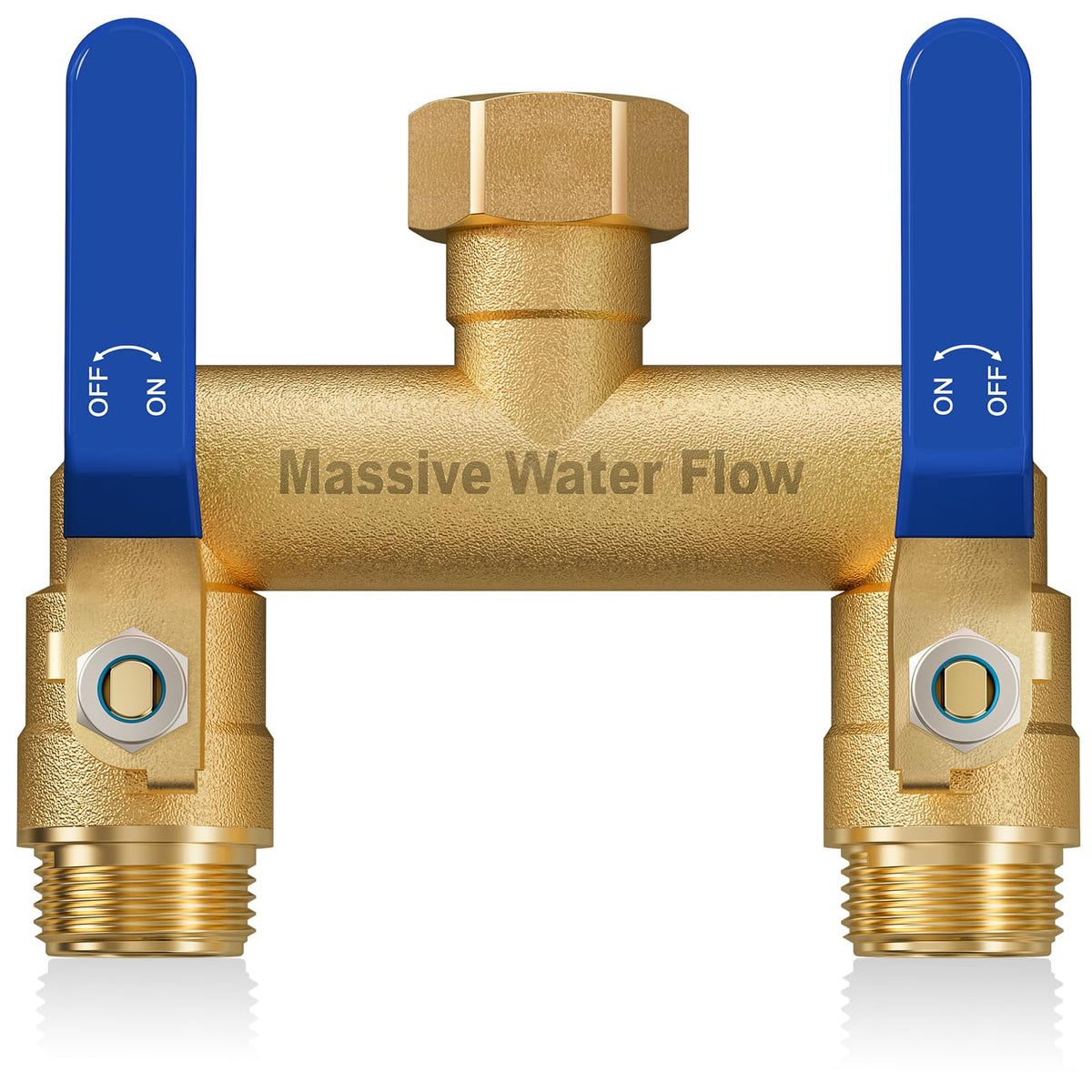 LNEZCDB hose splitter 2-way heavy-duty blue shown in full-flow configuration for lawn care.