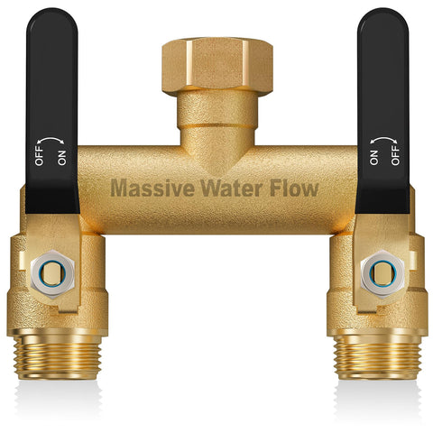 LNEZCDB hose splitter brass construction for durable outdoor use.