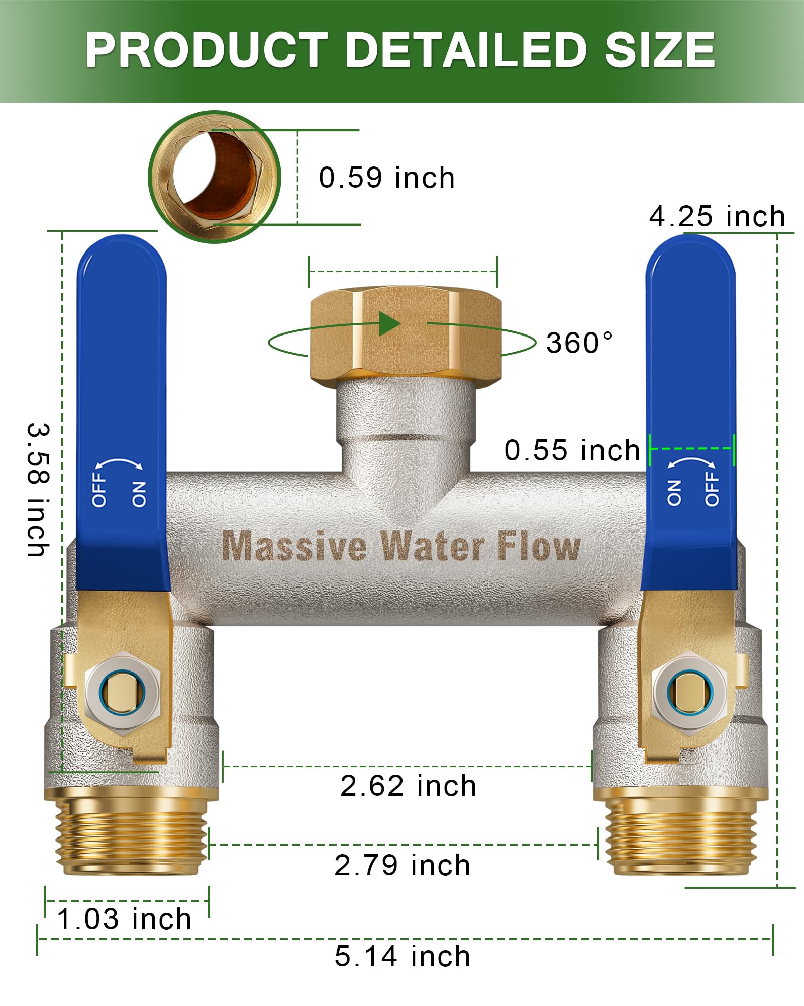 Brass body construction for durability and reliable sealing in outdoor watering tasks.