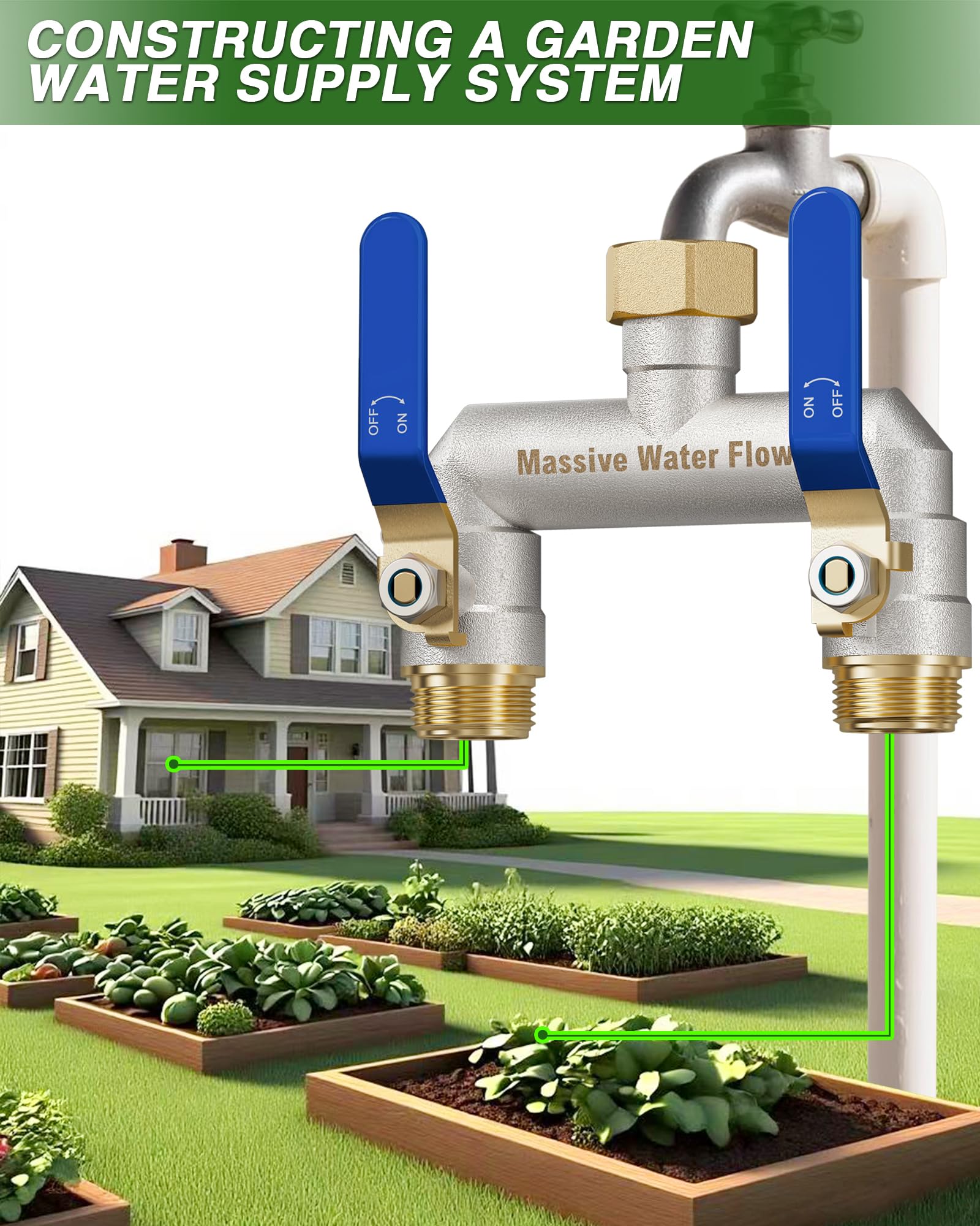 Ergonomic dual-direction valve with extended handle for easier adjustment.