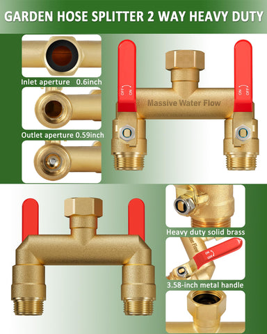 LNEZCDB hose splitter with long metal handles provides effortless valve control.