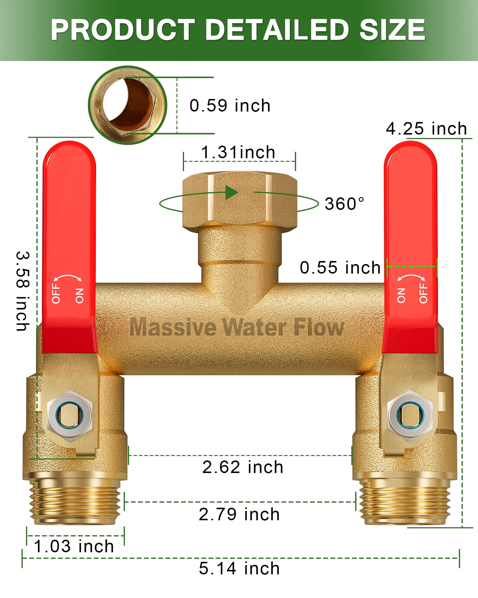 LNEZCDB full-flow brass splitter outlets support simultaneous watering and washing tasks.