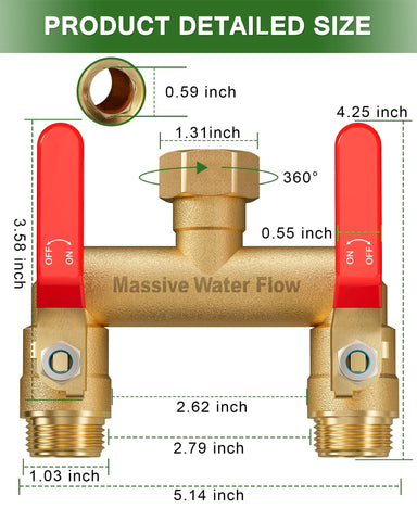 LNEZCDB full-flow brass splitter outlets support simultaneous watering and washing tasks.