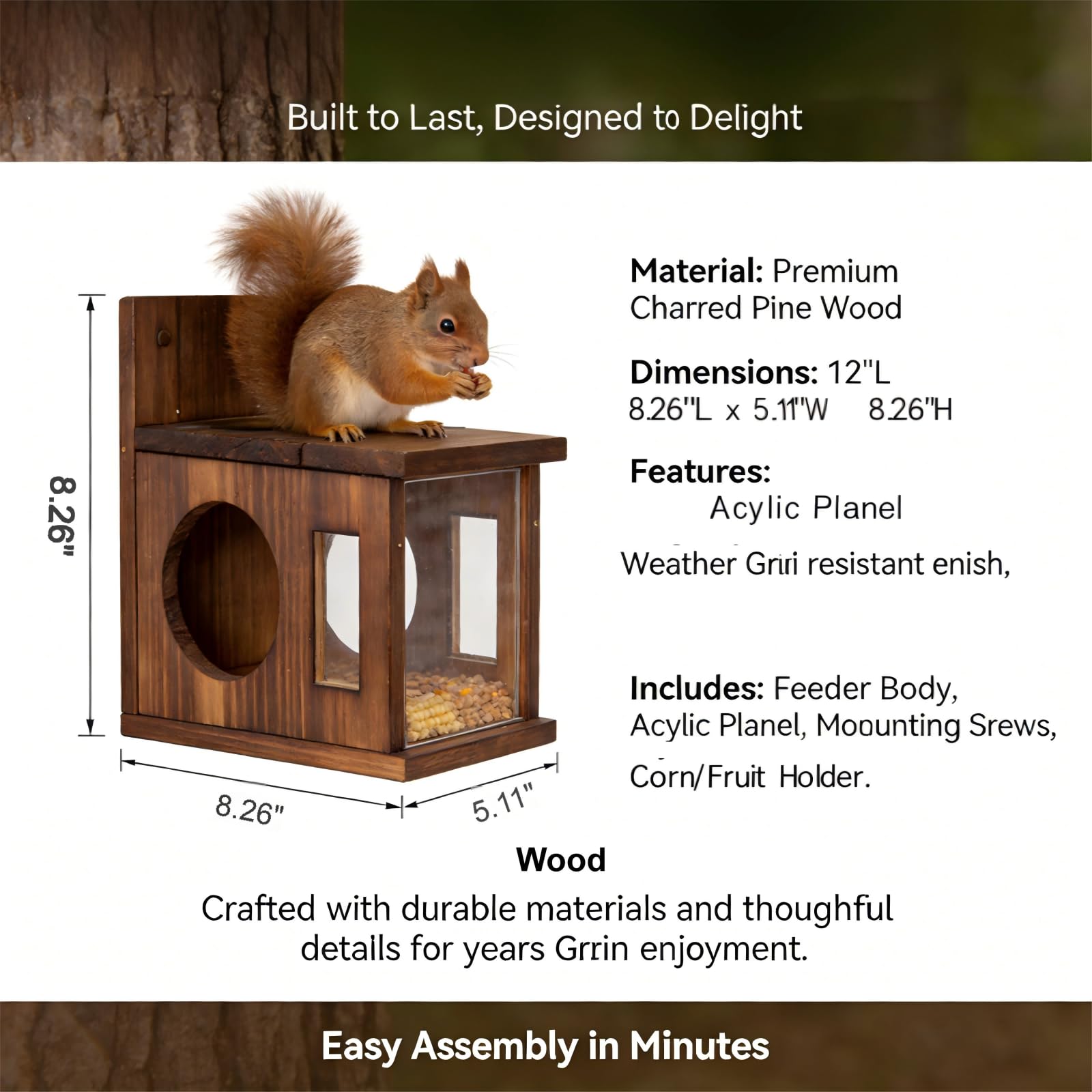 Weatherproof Lnncdsc Squirrel House endures sun and rain in a garden.