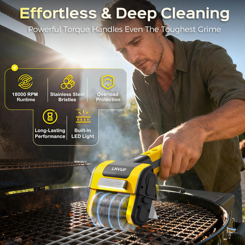 LNVUF cordless grill cleaner with Type-C charging for portability.