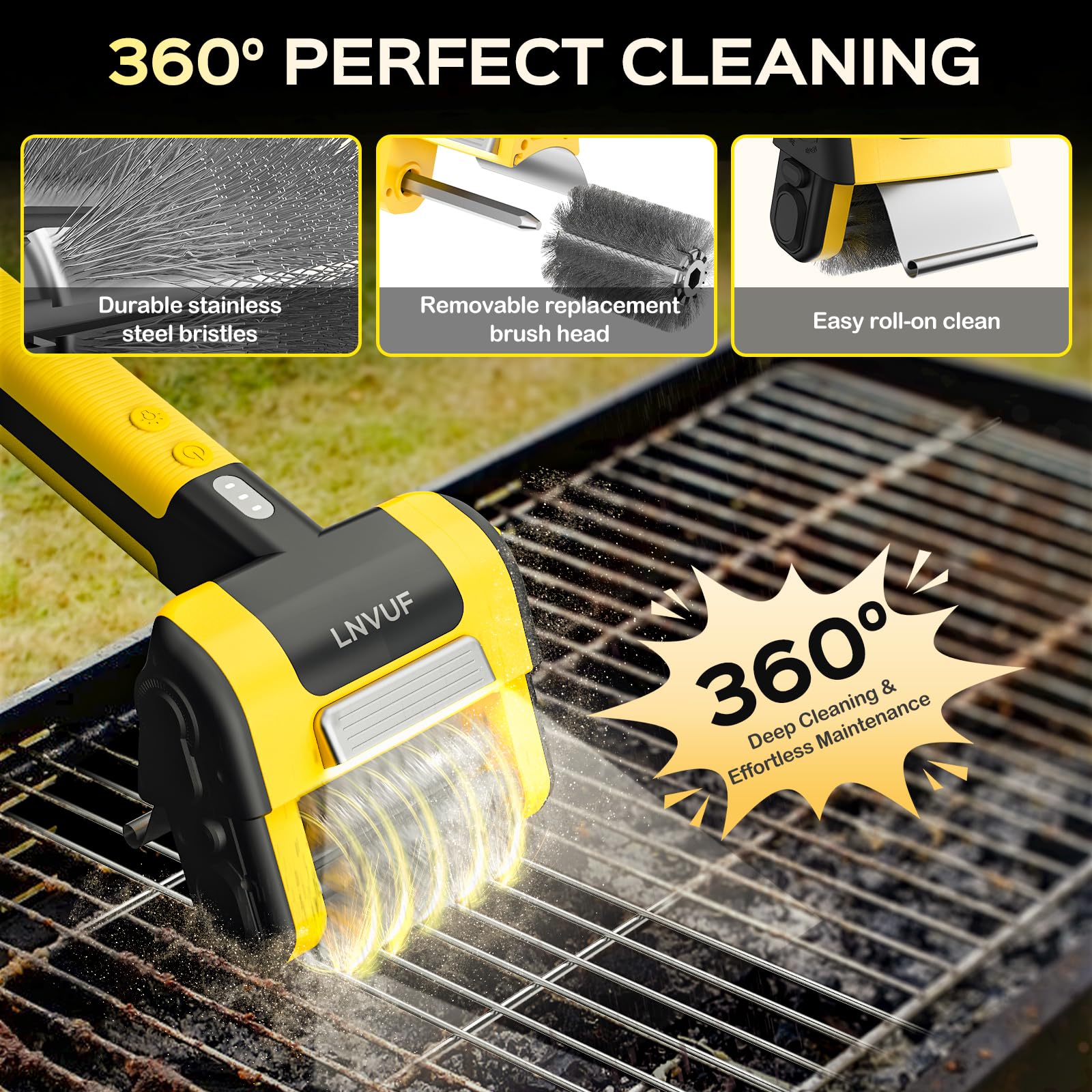 LNVUF 304 stainless steel bristles welded for durable, sheds-free cleaning.