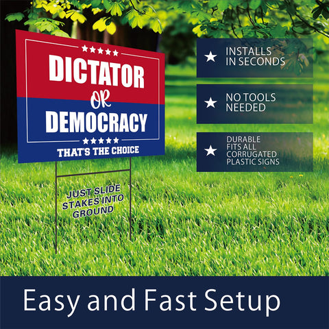 Lnyelxa Dictator or Democracy yard sign back view showing double-sided print.