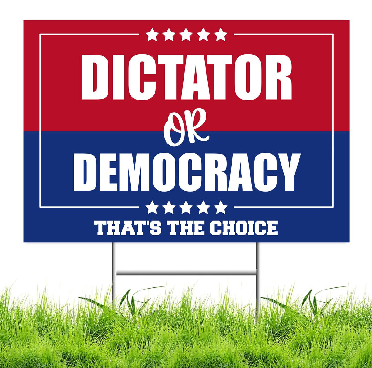 Lnyelxa Dictator or Democracy yard sign front view for yards.