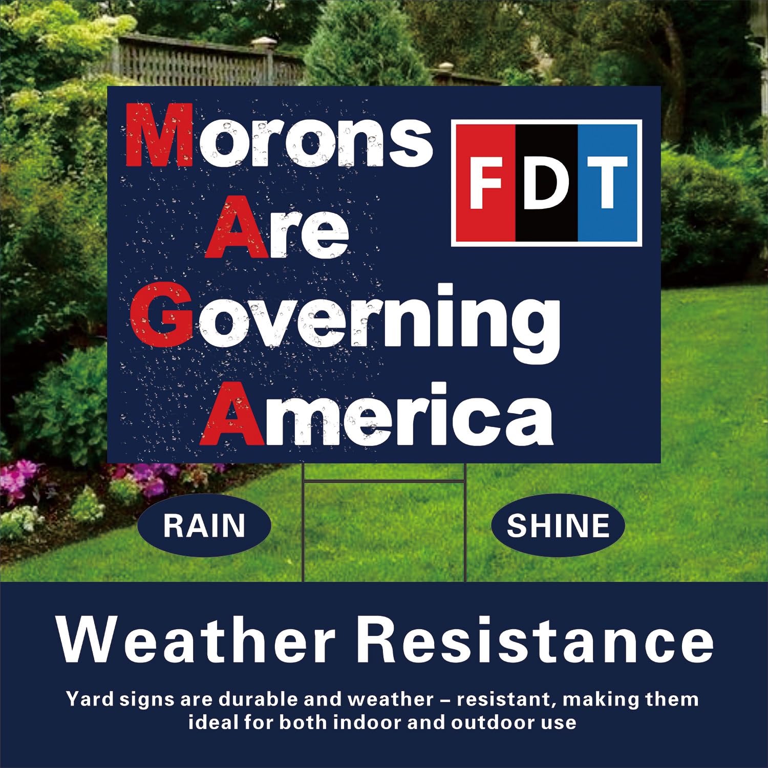 Lnyelxa Morons Are Governing America 18x12 sign offers high-visibility display in yards.