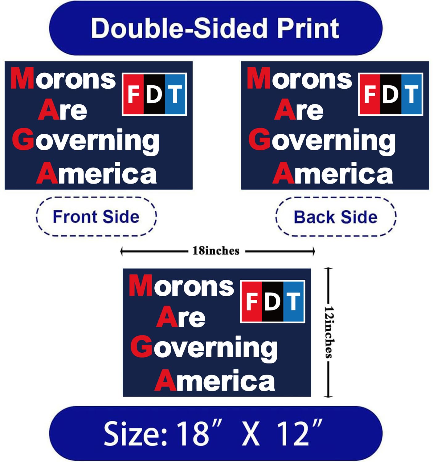 Lnyelxa Morons Are Governing America yard sign back view shows full message from all directions.