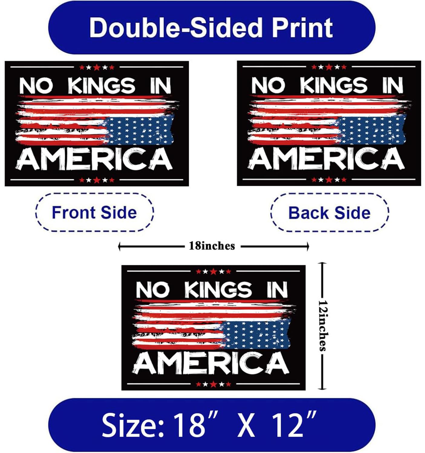Lnyelxa No Kings In America sign side view doubles as attention-grabbing protest messaging.