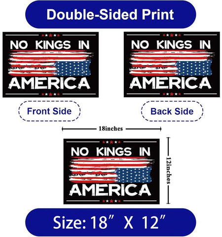 Lnyelxa No Kings In America sign side view doubles as attention-grabbing protest messaging.