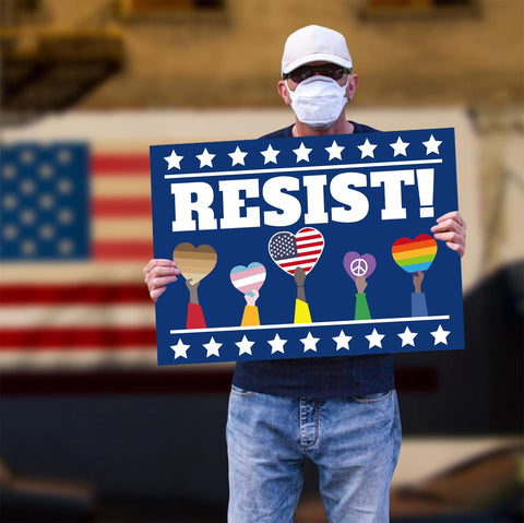 Lnyelxa Resist sign used at protests or rallies to communicate.