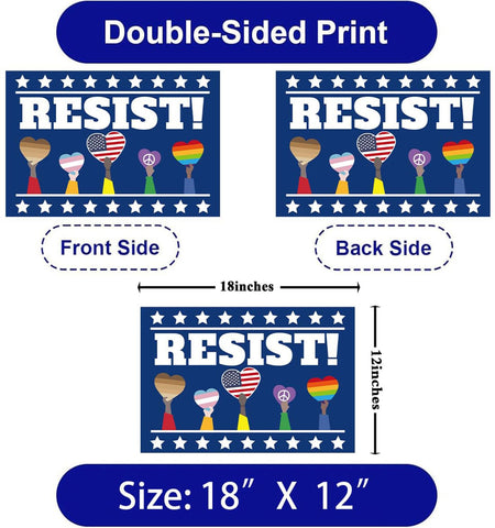 Lnyelxa Resist sign mounted on rust-proof metal stake outdoors.