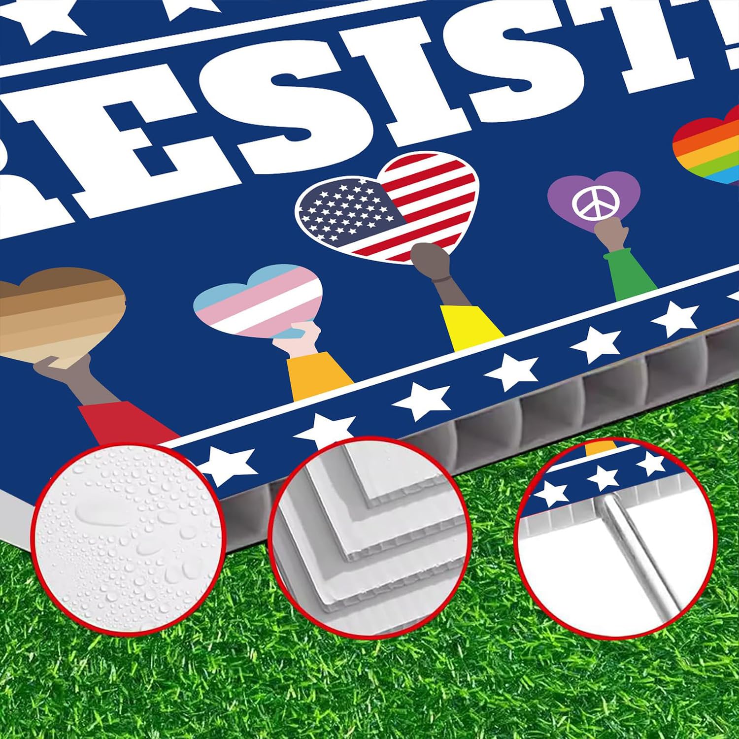 Lnyelxa Resist sign 18x12 inches balances visibility and space.