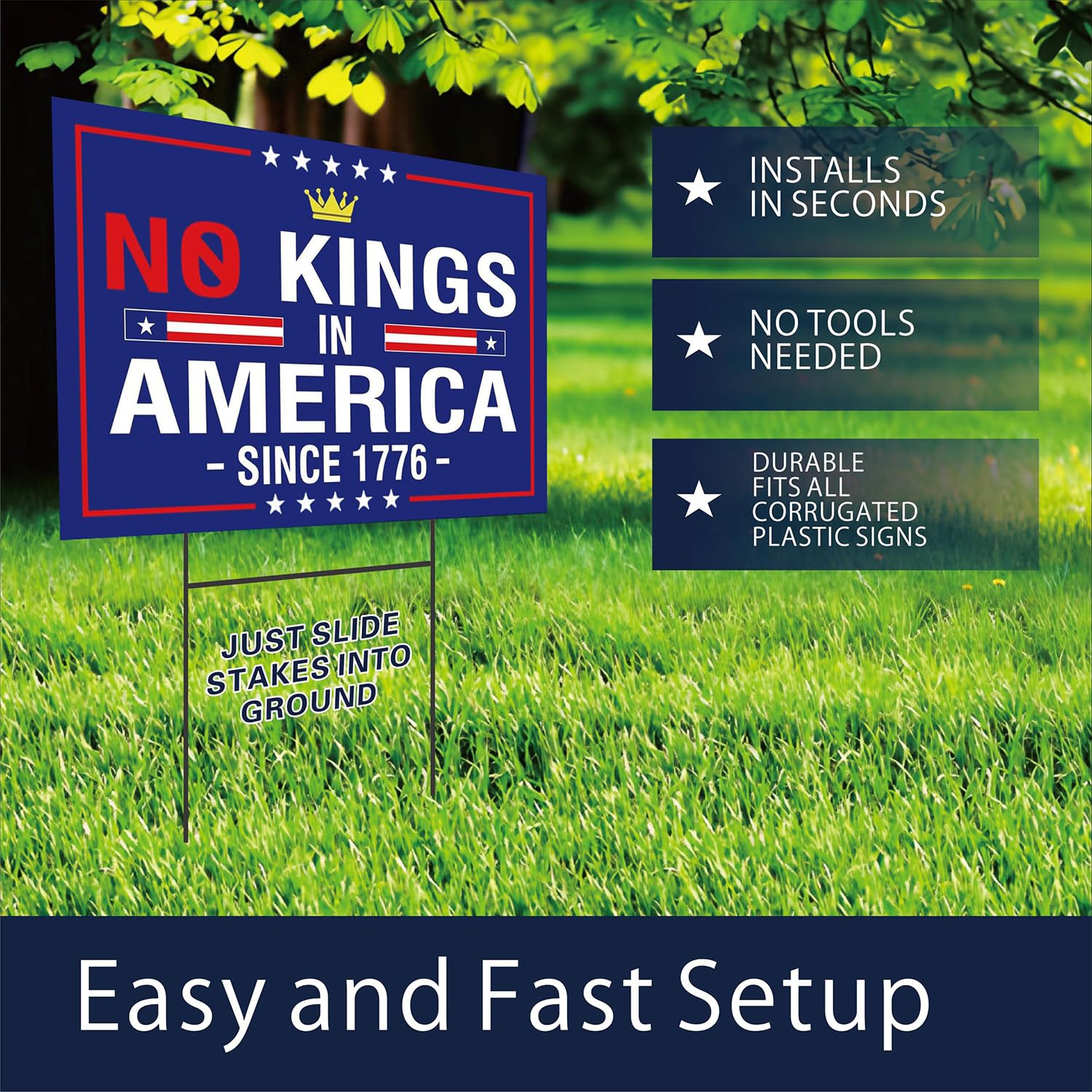 Lnyelxa No Kings In America yard sign metal stake enables quick, tool-free installation.