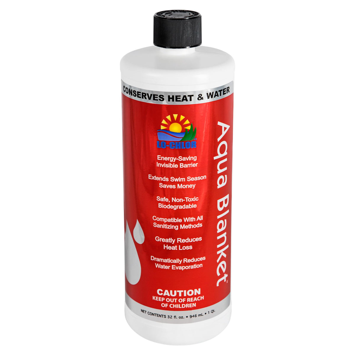 Lo-Chlor Aqua Blanket application demonstrates easy weekly dosing for evaporation control and pool heat retention.
