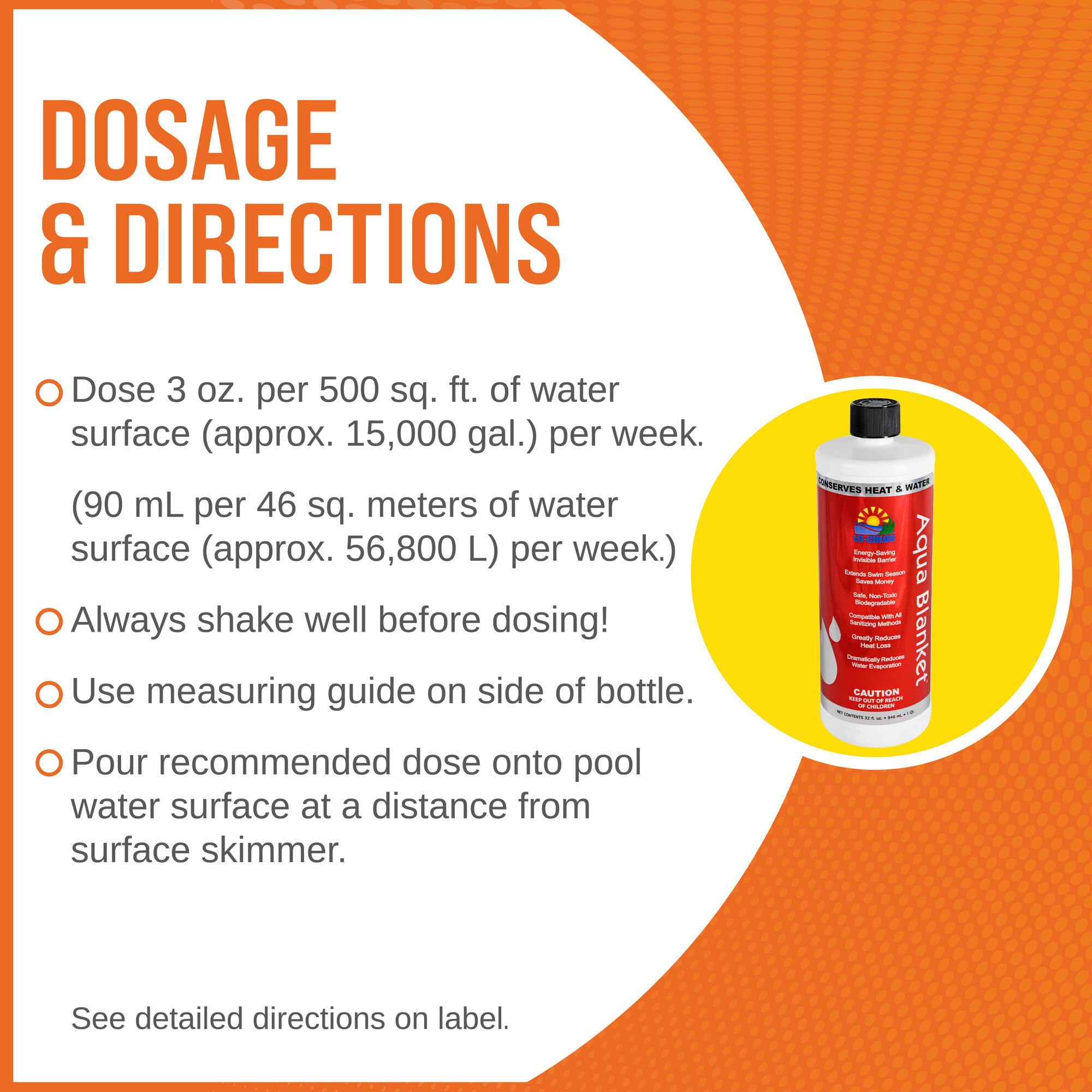 Lo-Chlor Aqua Blanket water savings emphasize reduced refills and lower energy use.