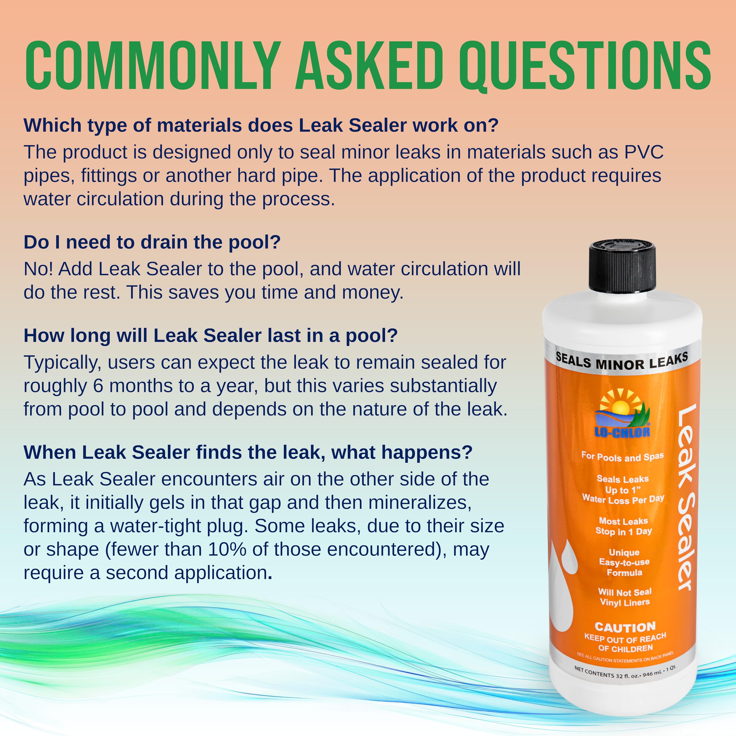 Lo-Chlor Leak Sealer highly concentrated formula for pools and spas.
