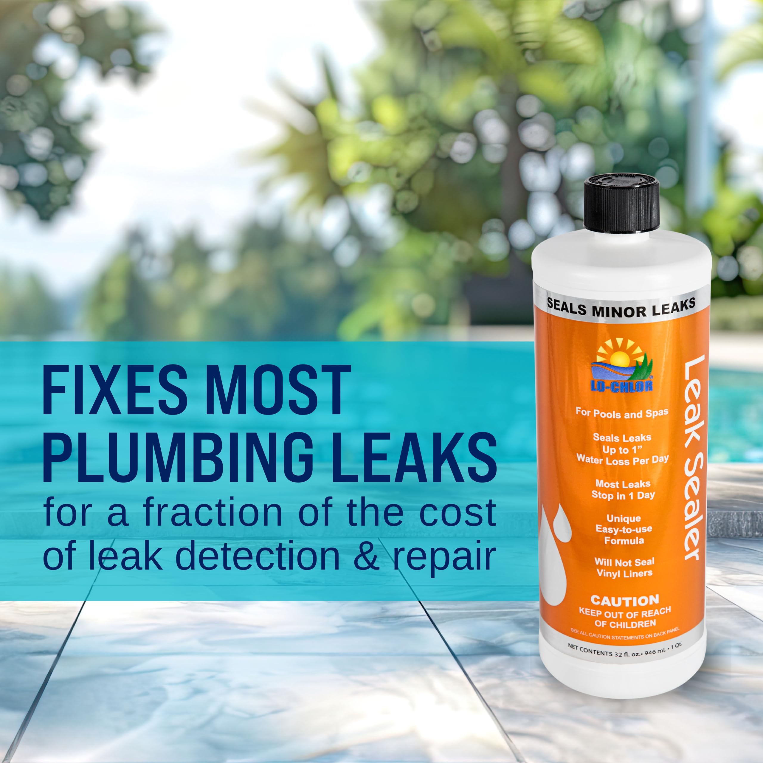 Lo-Chlor Leak Sealer poured into pool for quick repair.