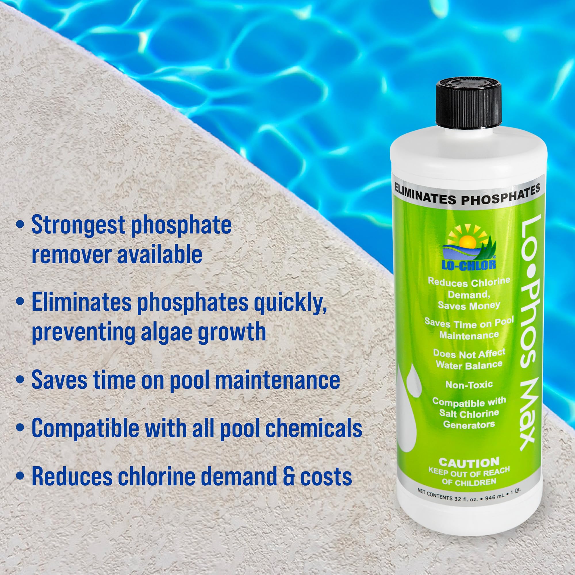 Crystal-clear pool water after using Lo-Chlor Lo-Phos Max phosphate remover.