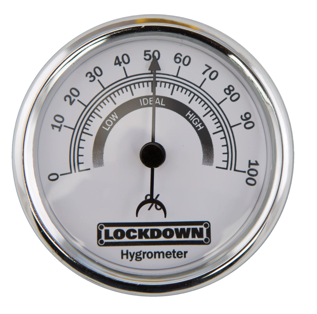Lockdown Vault Hygrometer shows 2.75-inch diameter for quick humidity readings in your vault.