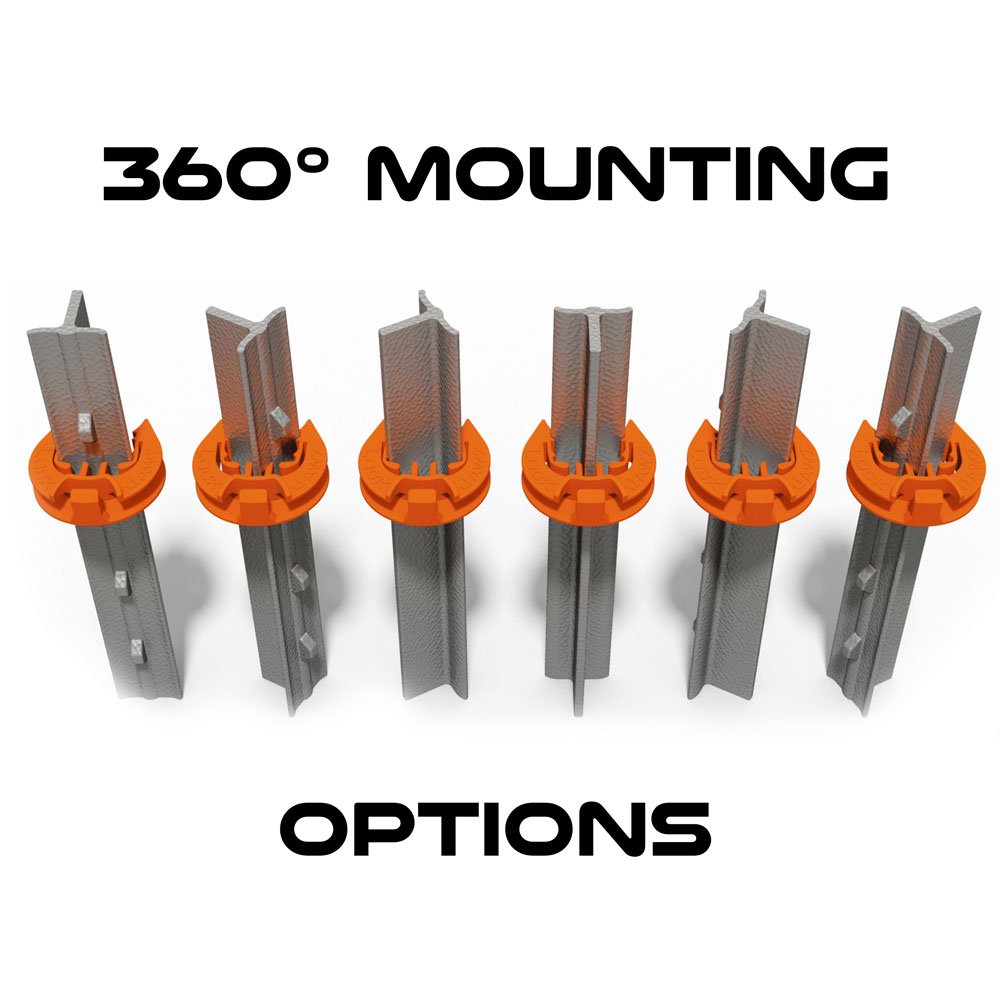 LockJawz orange insulator on a T-post supports easy checks.