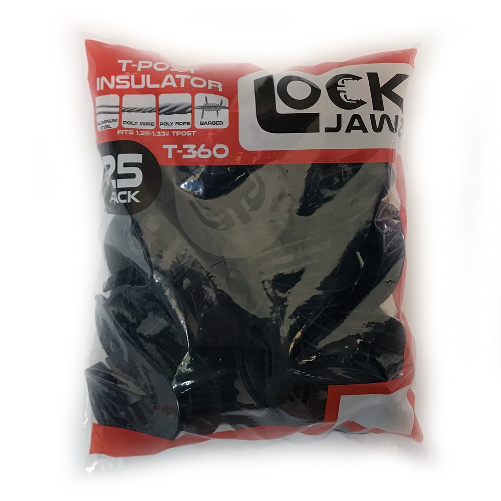 Lock Jawz T-360 insulator mounted on a standard t-post.