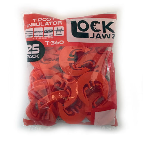 LockJawz orange insulator highlights fence sections for checks.