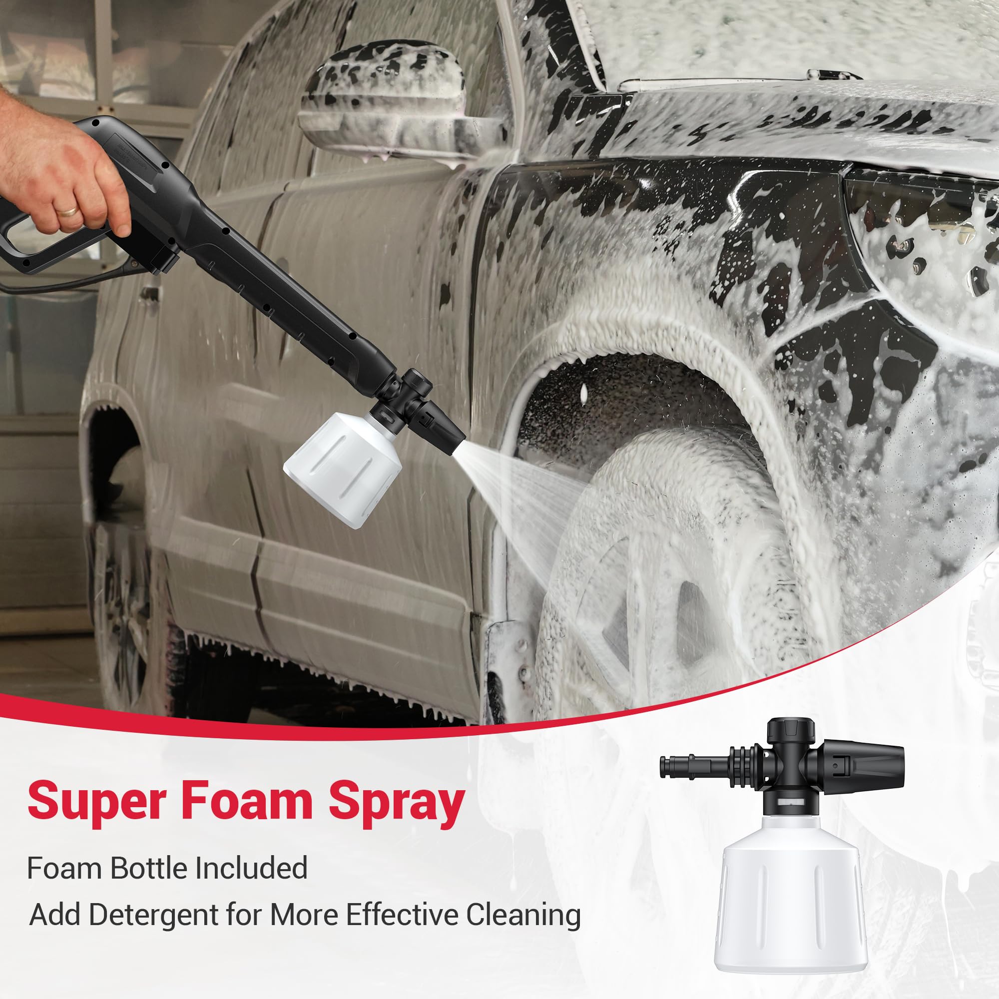 Locksworth 0-degree nozzle delivers focused spray for stubborn stains.