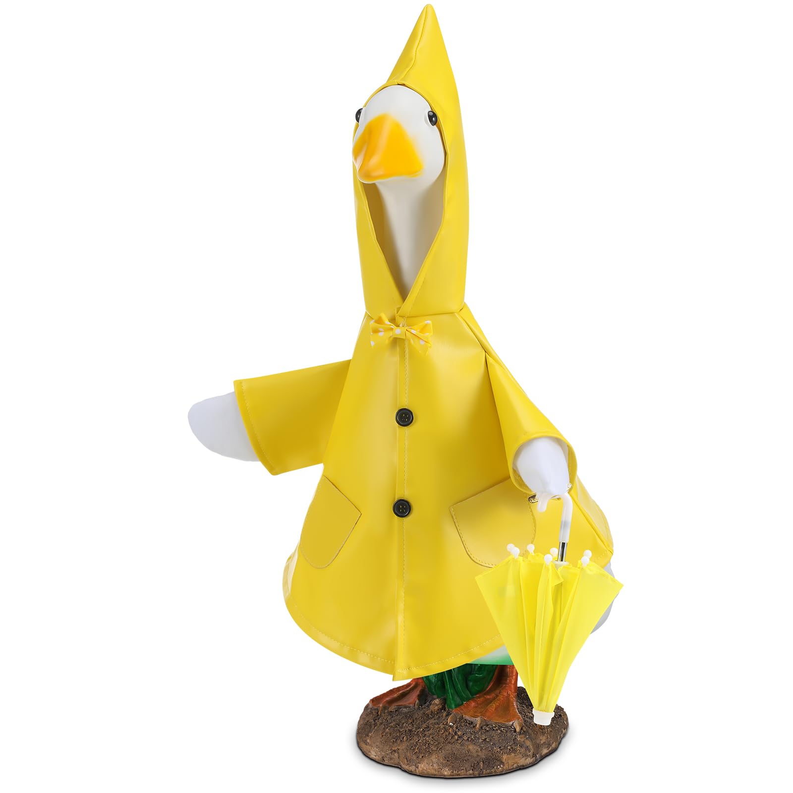 Locmeo 23-inch goose outfit in raincoat brightens your lawn display.