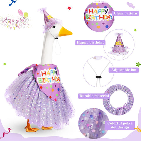 Locmeo birthday goose purple bandana completes the lawn statue look