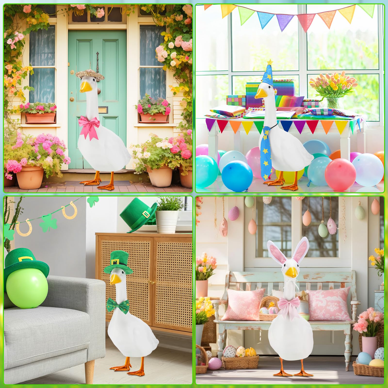 Locmeo Hawaiian style goose costume brings bright tropical vibe to summer outdoor display.