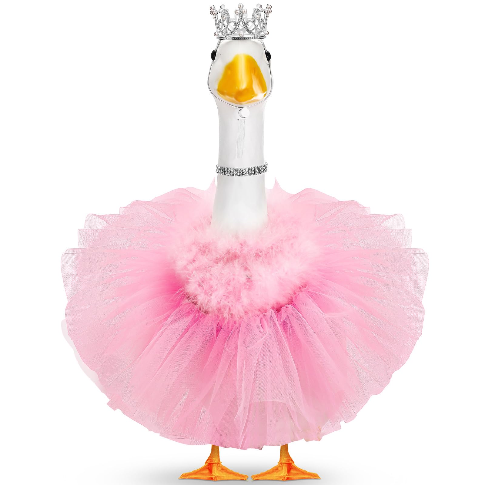Locmeo princess goose crown on 23-inch lawn geese adds fairy-tale charm