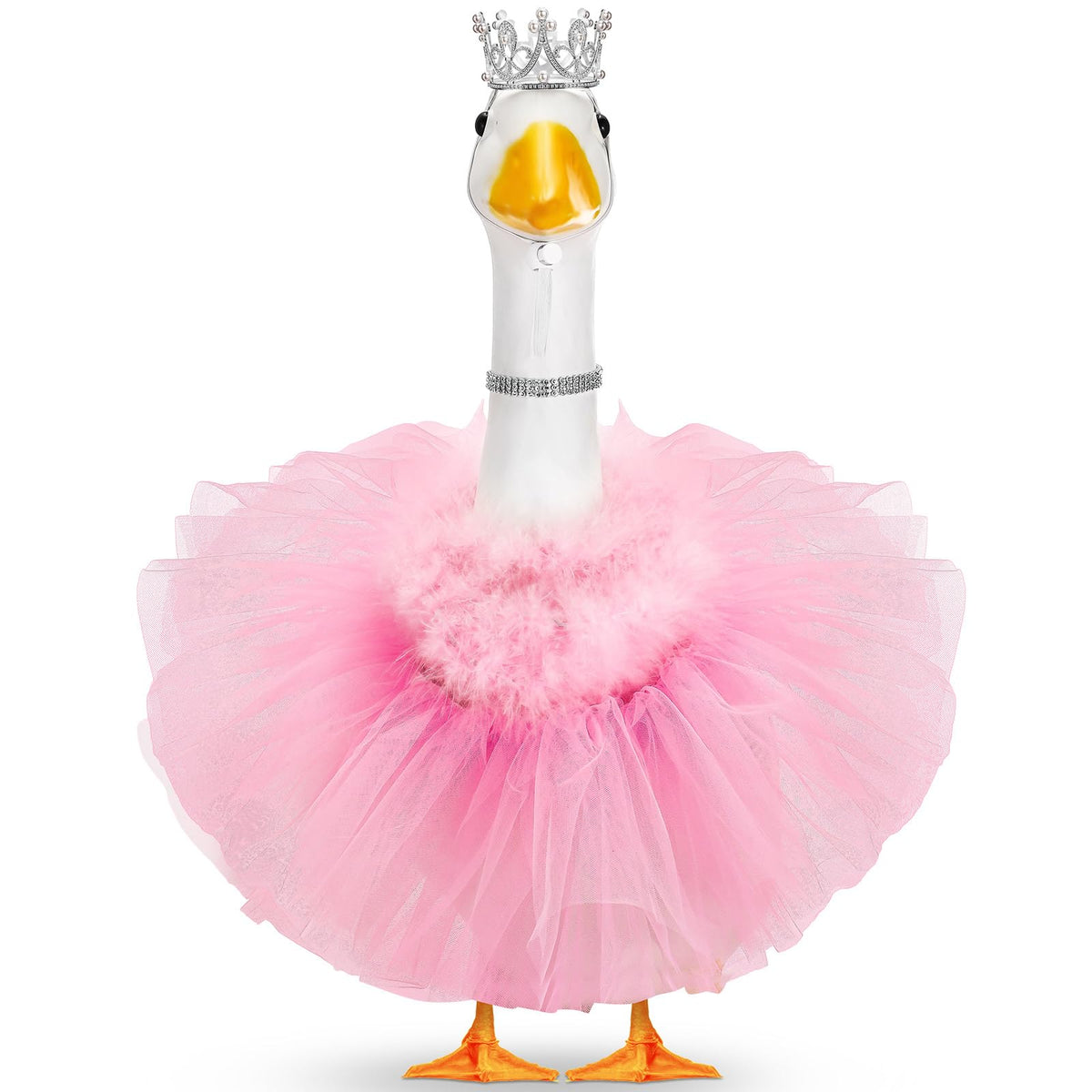 Locmeo princess goose crown on 23-inch lawn geese adds fairy-tale charm