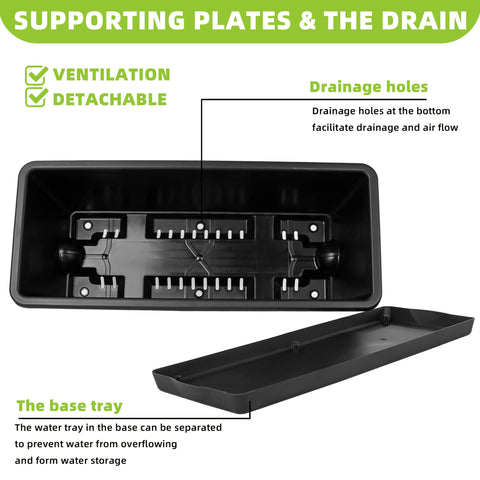 LOCONHA rectangular planter shows two water inlets for easy irrigation