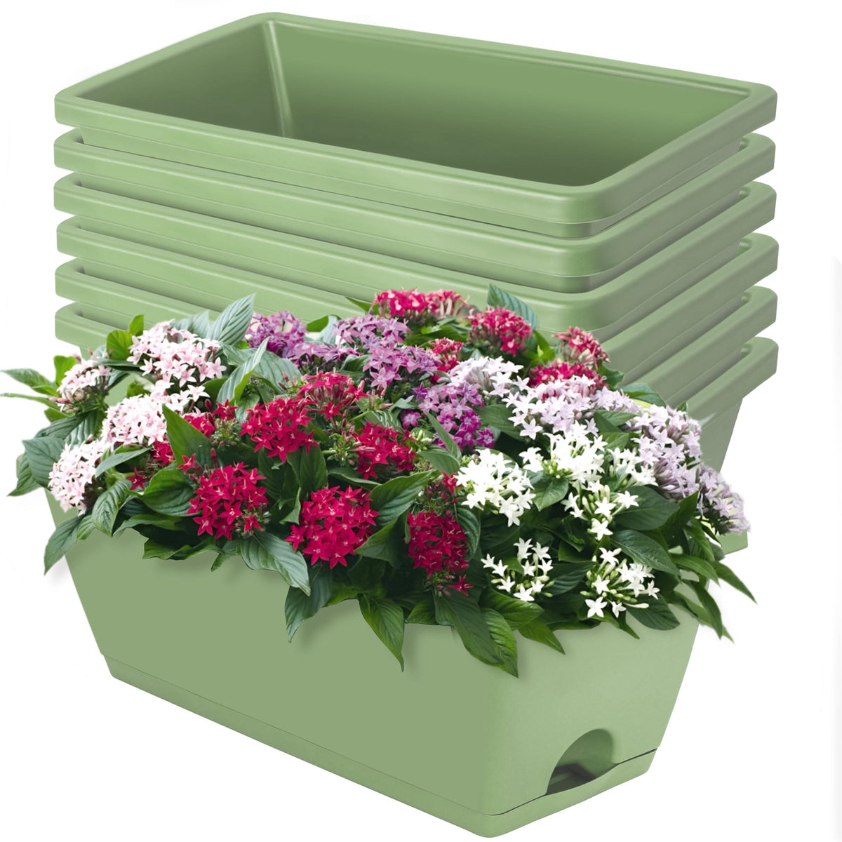 LOCONHA 7-pack window box planters displayed on a sunny windowsill for tidy herb gardening.